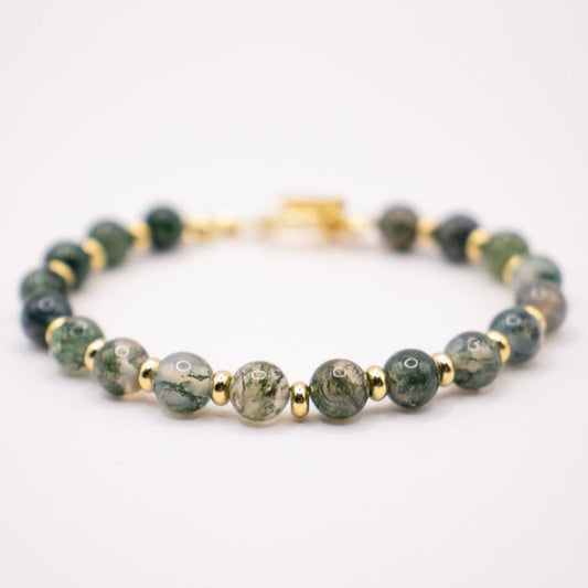 CIRCÉ | Bracelet in moss agate and 18 and 24 carat gold plating