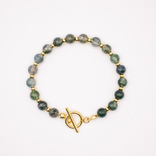 CIRCÉ | Bracelet in moss agate and 18 and 24 carat gold plating